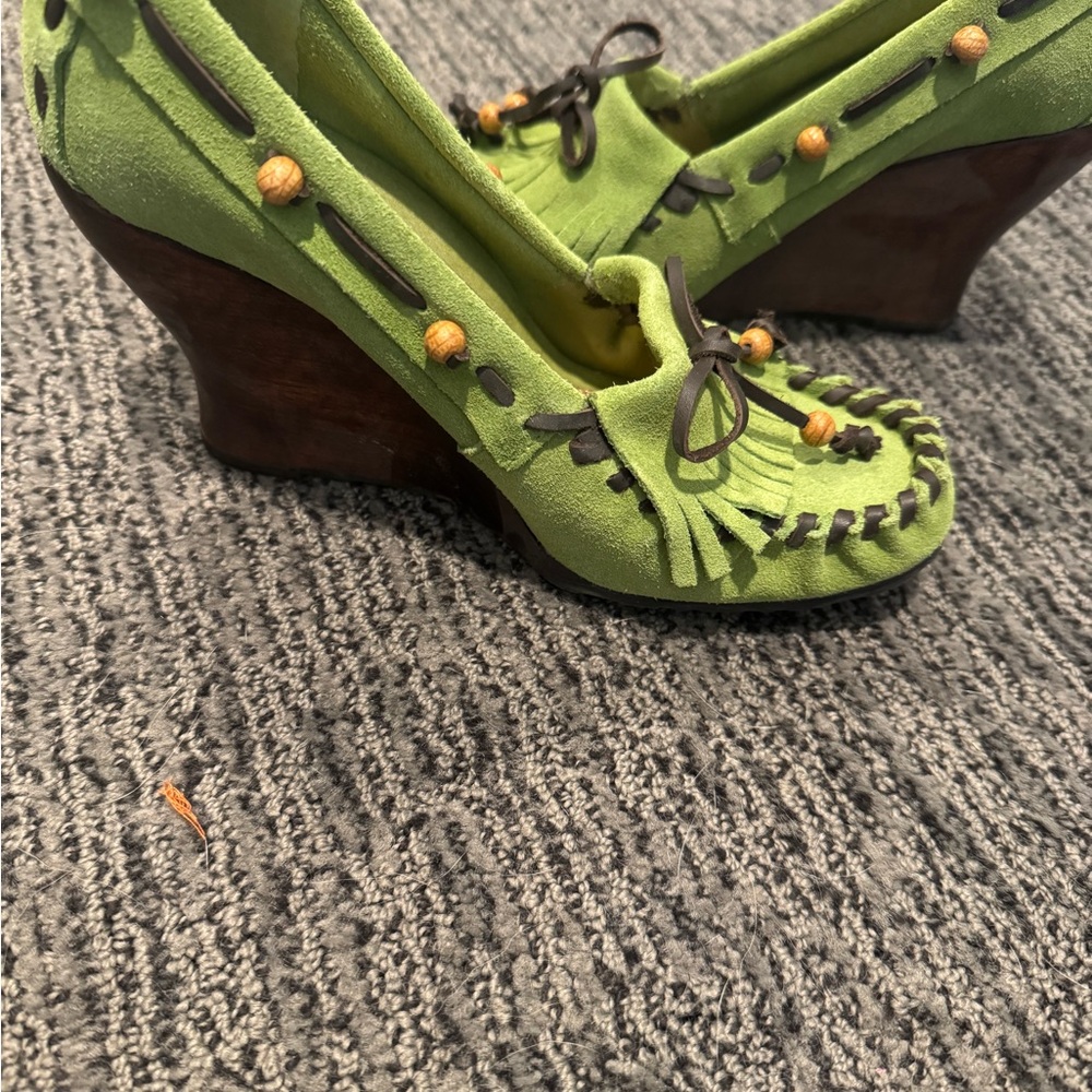 Green Suede Wedge Shoes